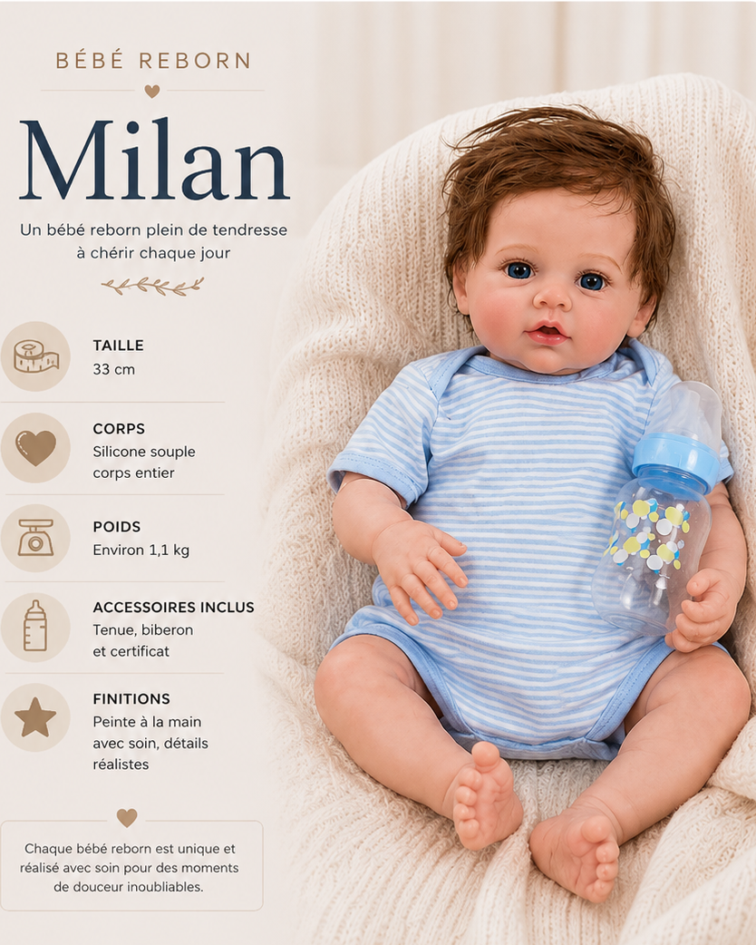 Bébé Reborn Garçon 45 cm Réaliste en Vinyle – Milan